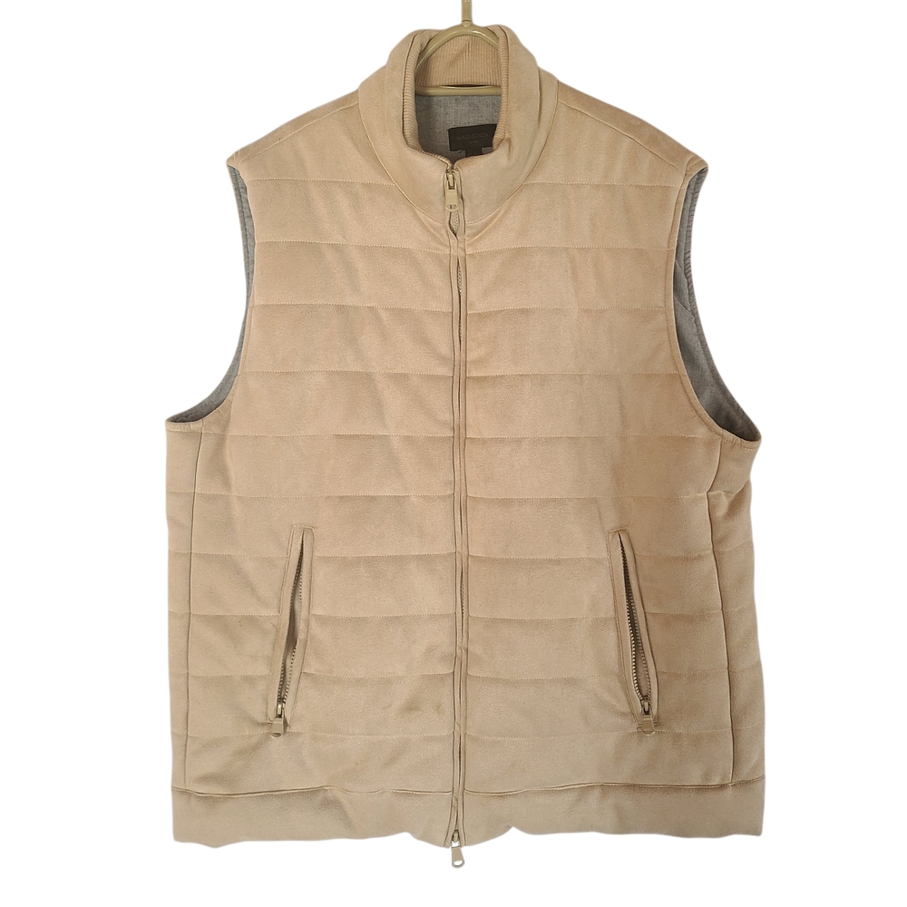 Magaschoni Beige Quilted Faux Suede Vest for Men Double Zipper XL